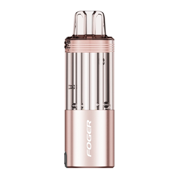 A user holding a Foger Switch Pro device, demonstrating the magnetic pod attachment process for a foger vape refill